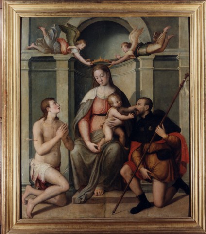 Zangheri, Giampiero — Longhi Luca - sec. XVI - Madonna con Bambino in trono tra san Sebastiano e san Rocco — insieme
